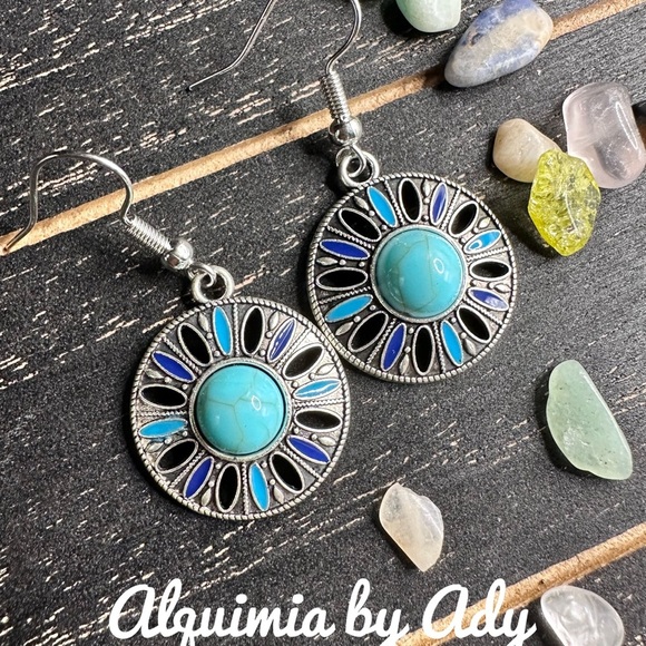 Alquimia Silver and Blue Sunburst Earrings - Picture 1 of 1